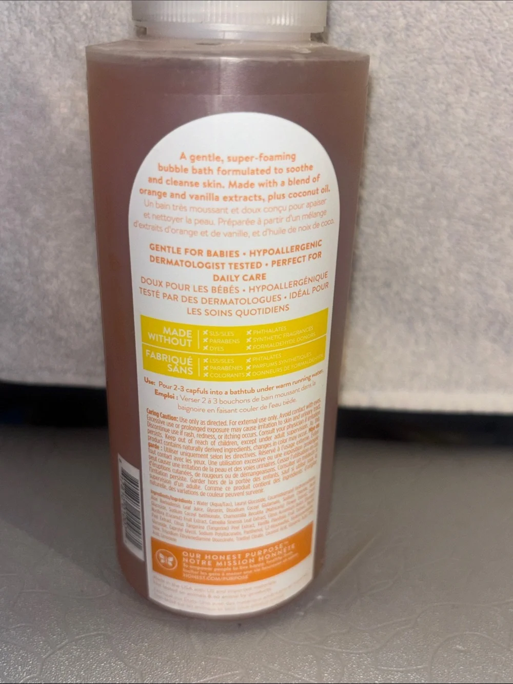 The Honest Company Sweet Orange Vanilla Bubble Bath - Orange & White Bottle